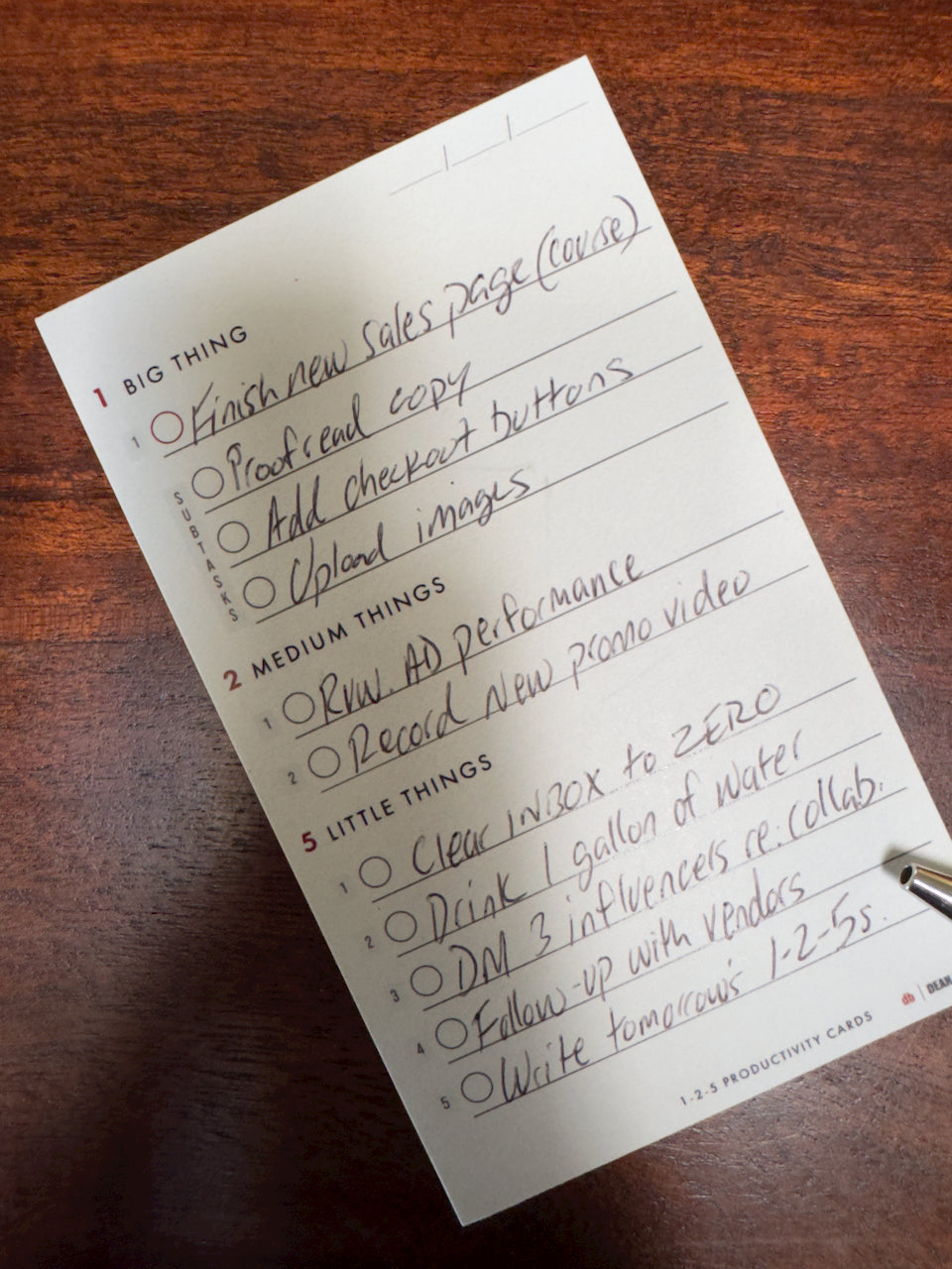 1-2-5 Productivity Cards