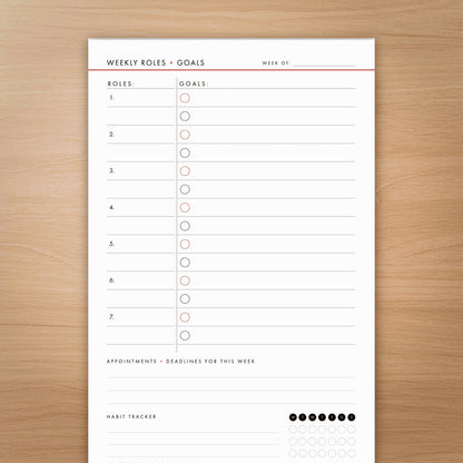 Weekly Planning Pad with Roles + Goals