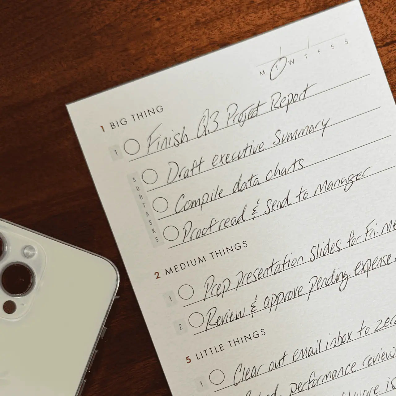 Close up of XL sized daily productivity cards 