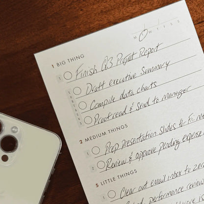 Close up of XL sized daily productivity cards 