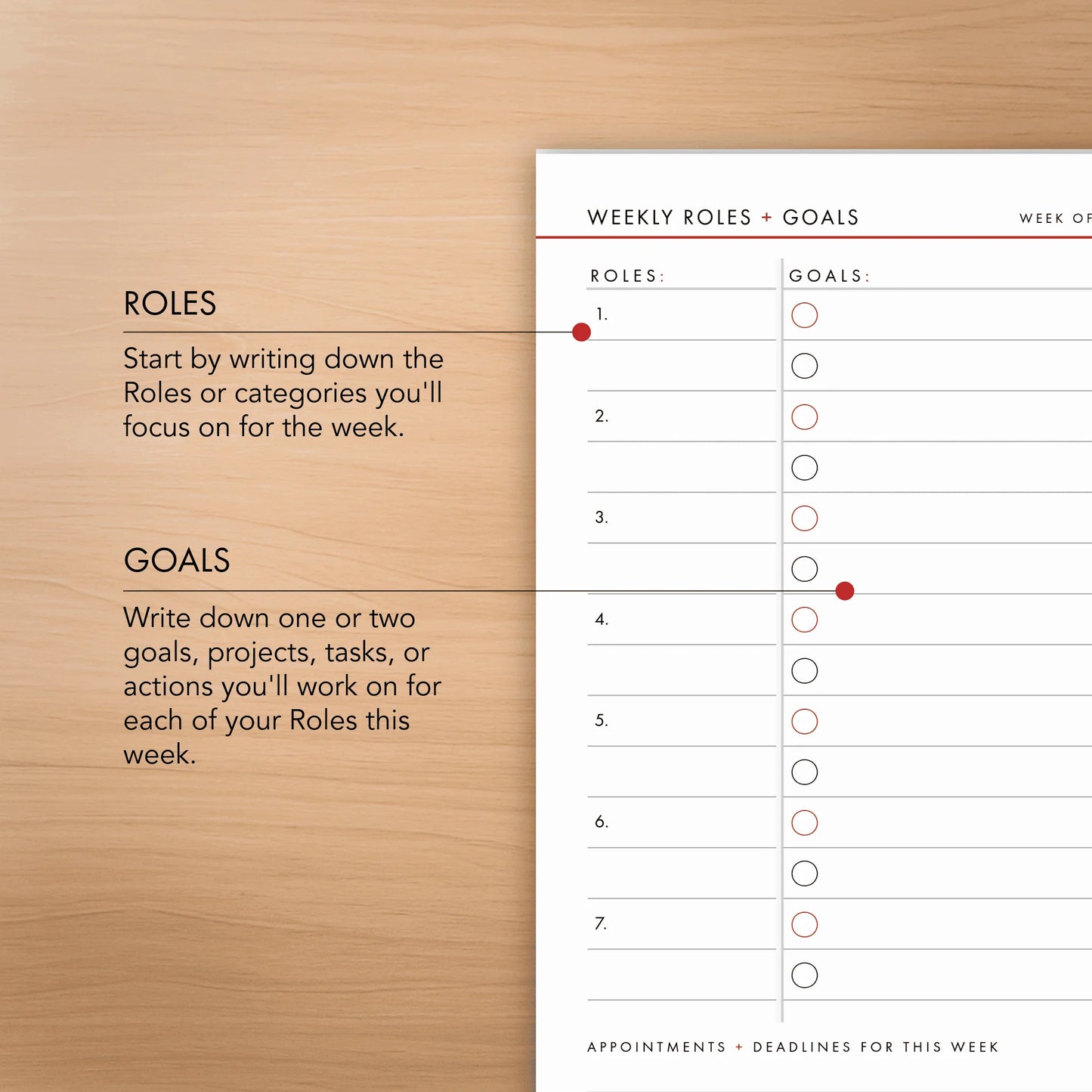 Weekly Planning Pad with Roles + Goals