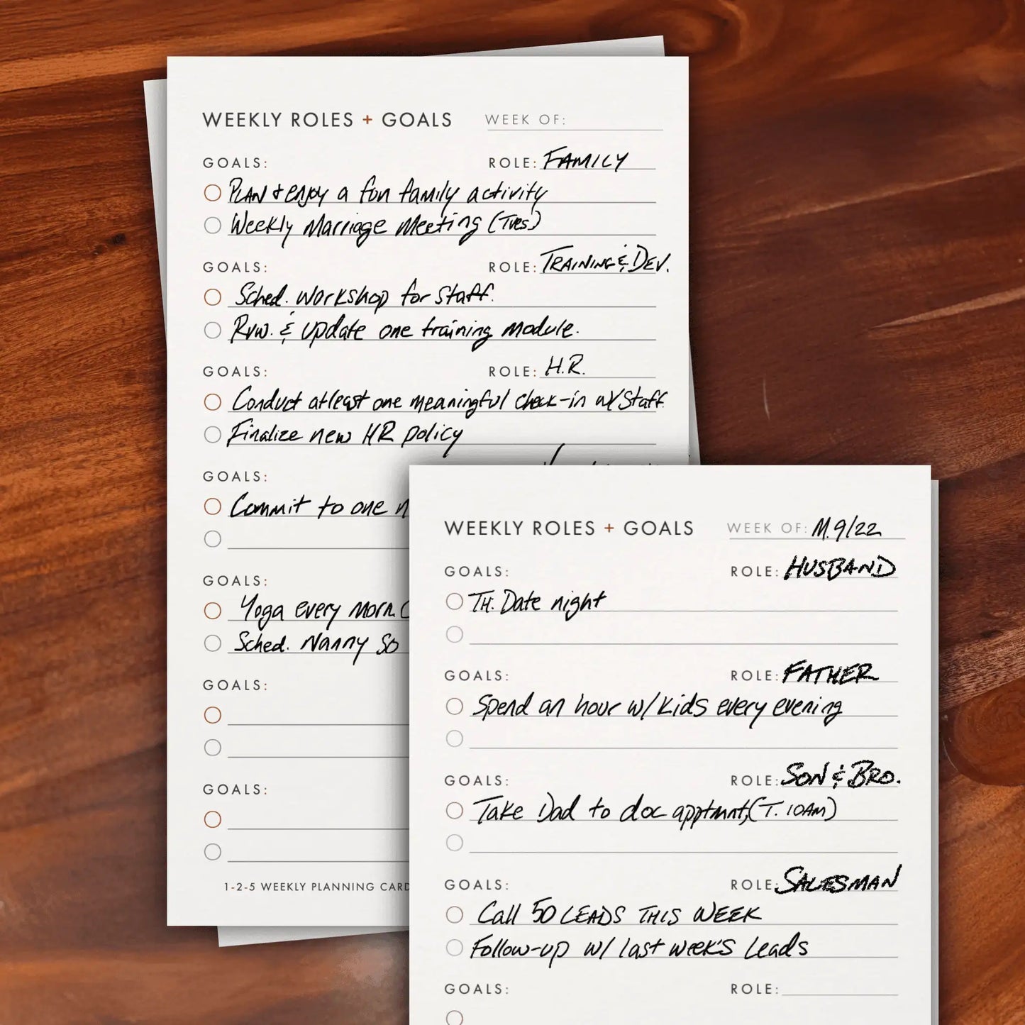 Weekly Planning Cards with Roles + Goals