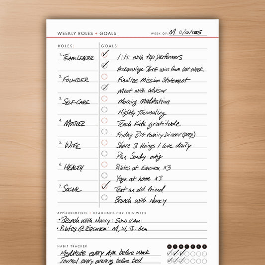 Weekly Planning Pad with Roles + Goals
