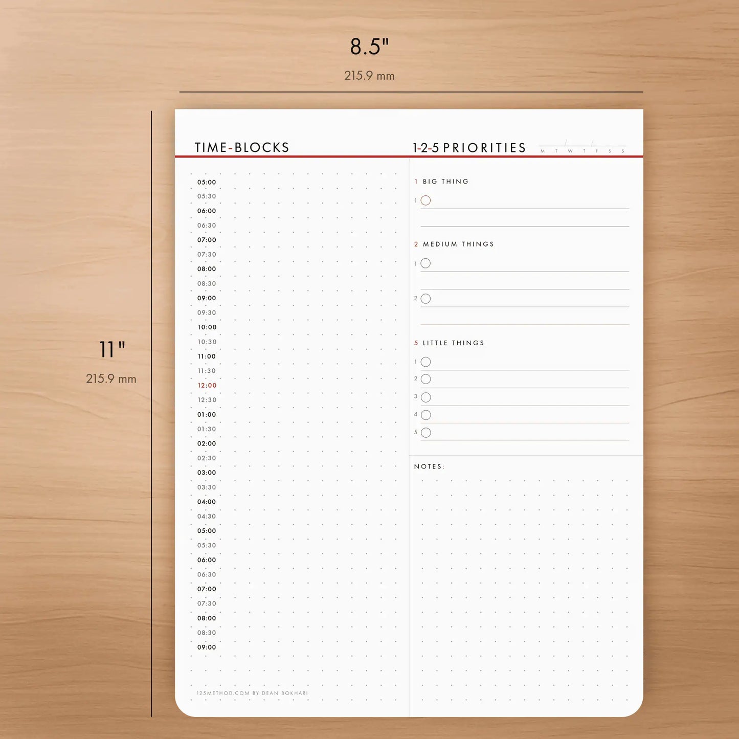 1-2-5 Daily Time Block Planner (Large)