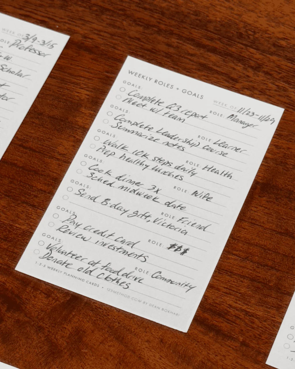 Weekly Planning Cards with Roles + Goals