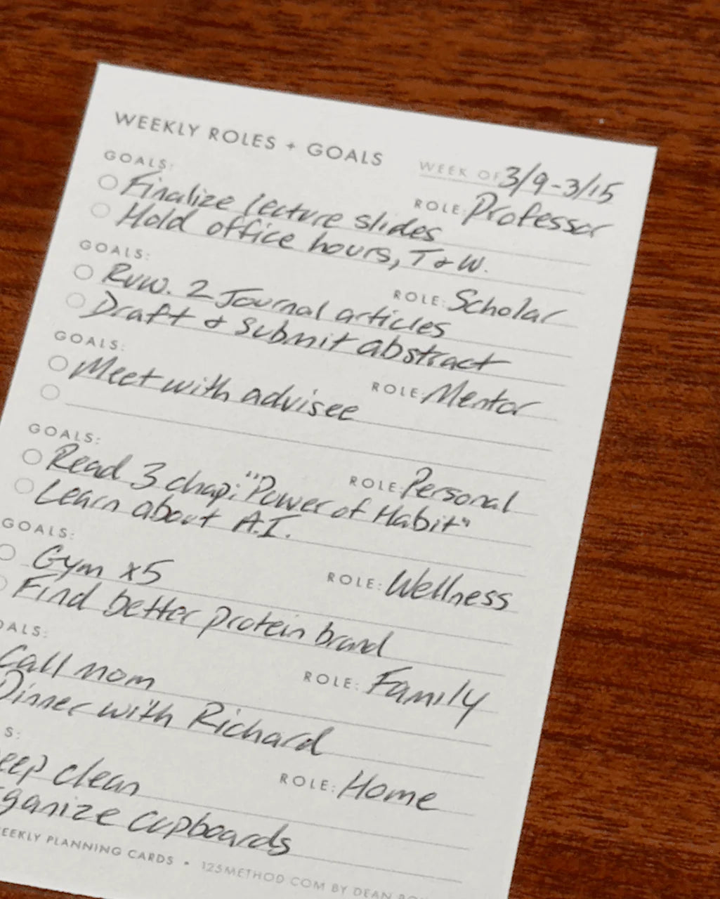 Weekly Planning Cards with Roles + Goals