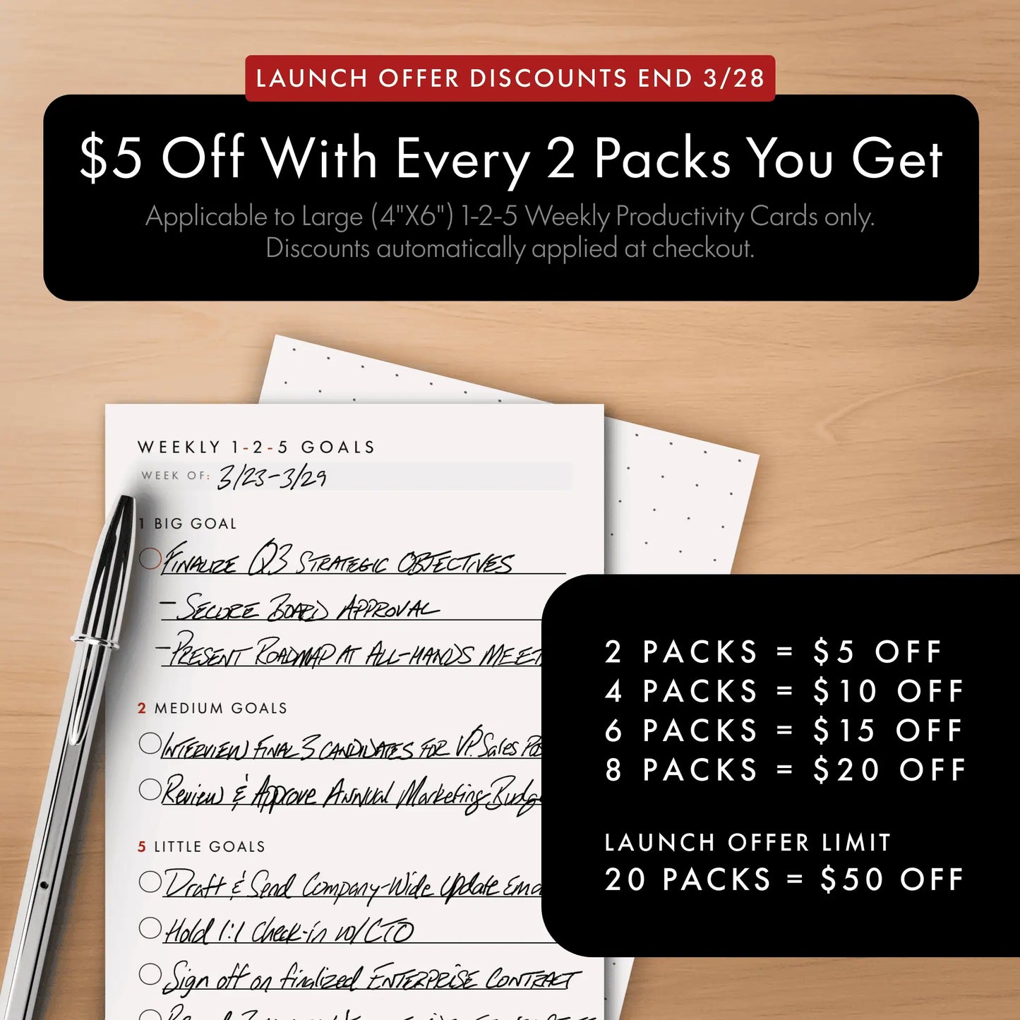 1-2-5 Weekly Productivity Cards (Large)