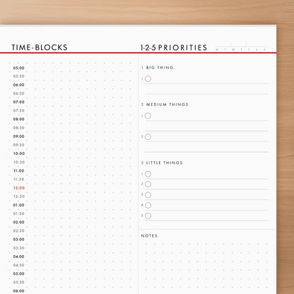 1-2-5 Daily Time Block Planner (Large)