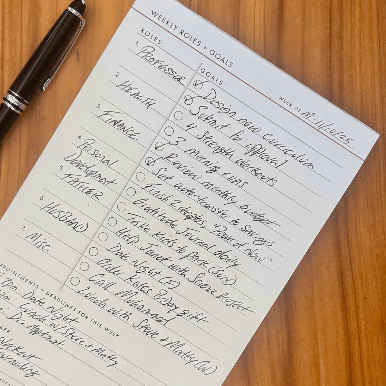 The Weekly Roles and Goals Planning Pad by Dean Bokhari