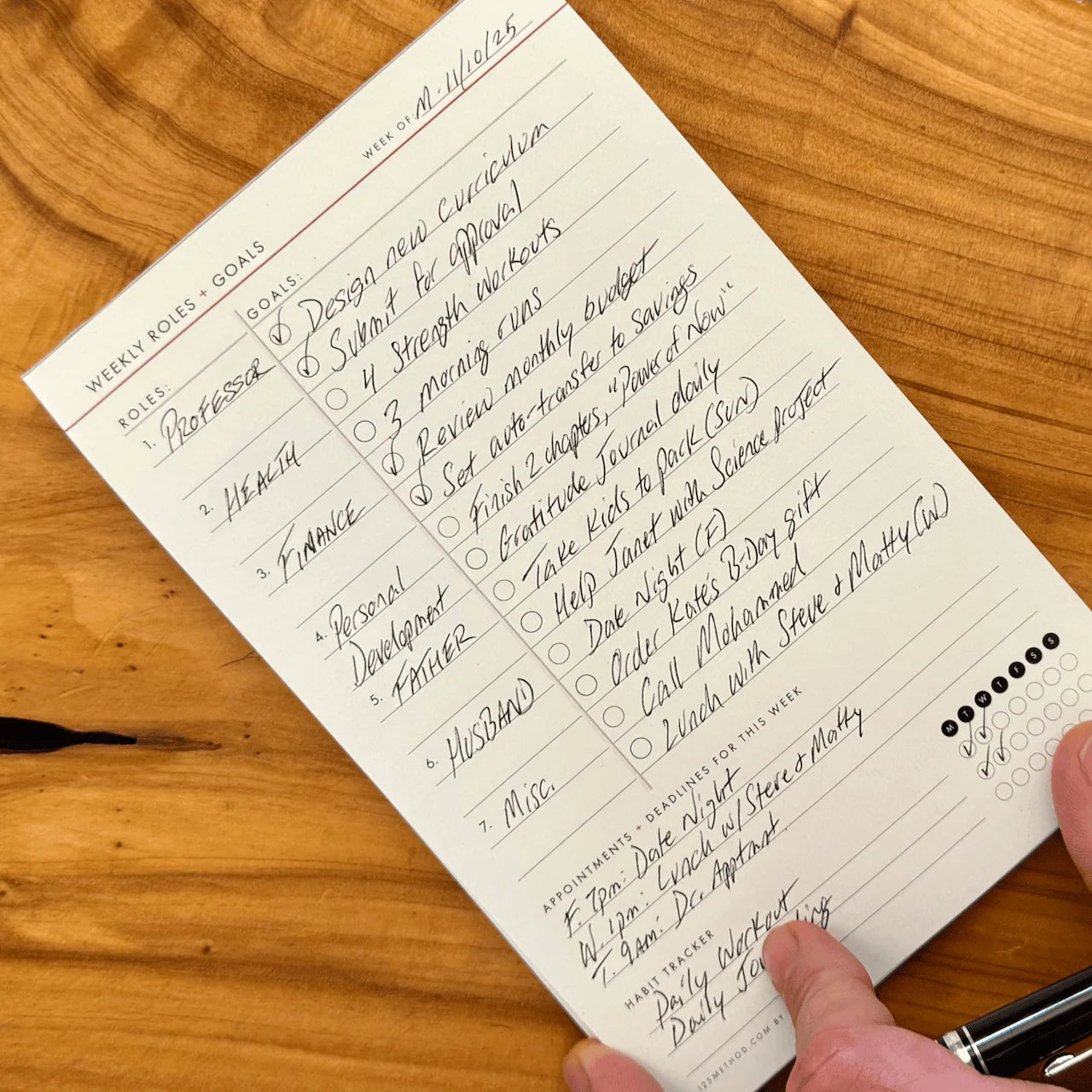 Weekly Planning Pad with Roles + Goals