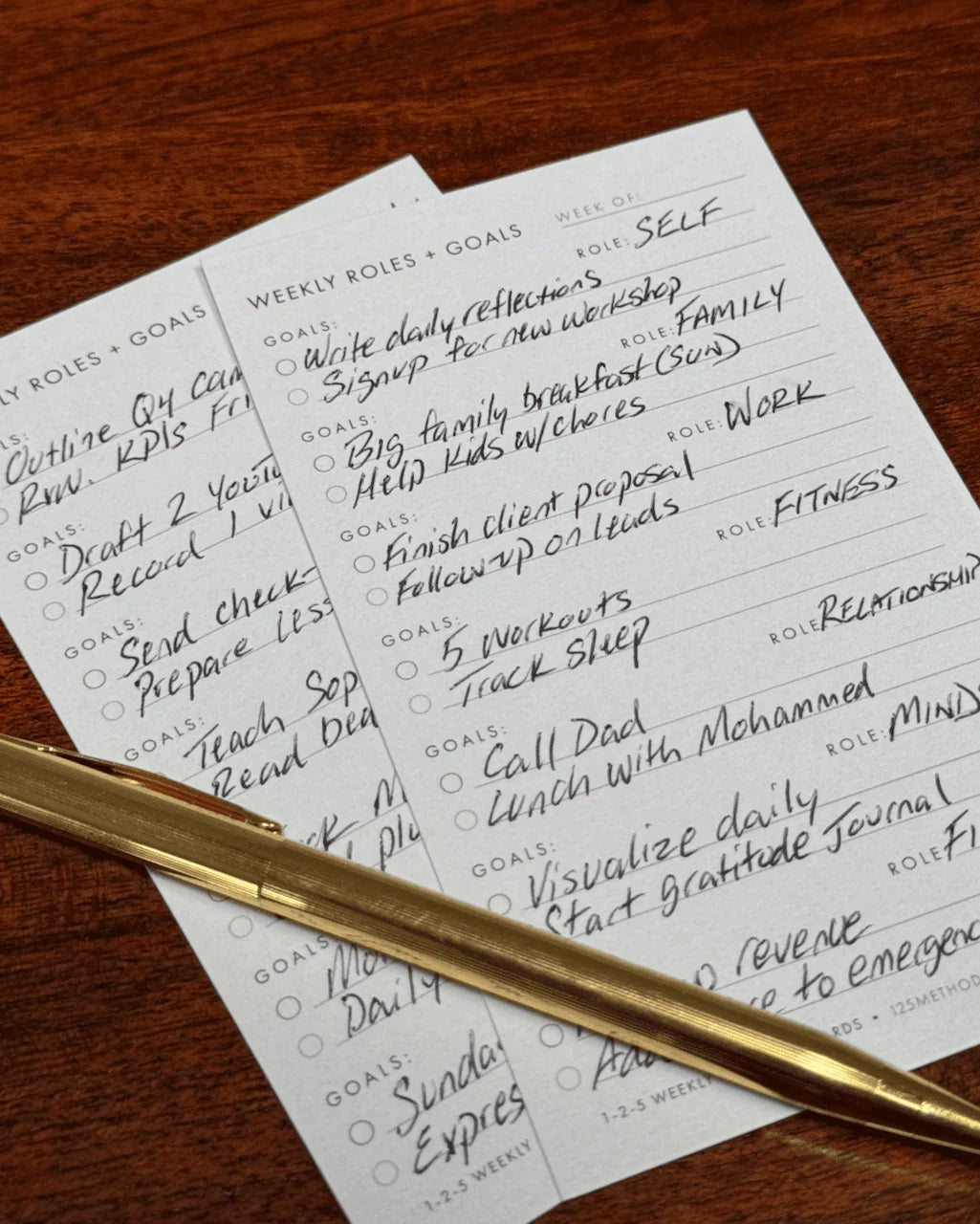 Weekly Planning Cards with Roles + Goals