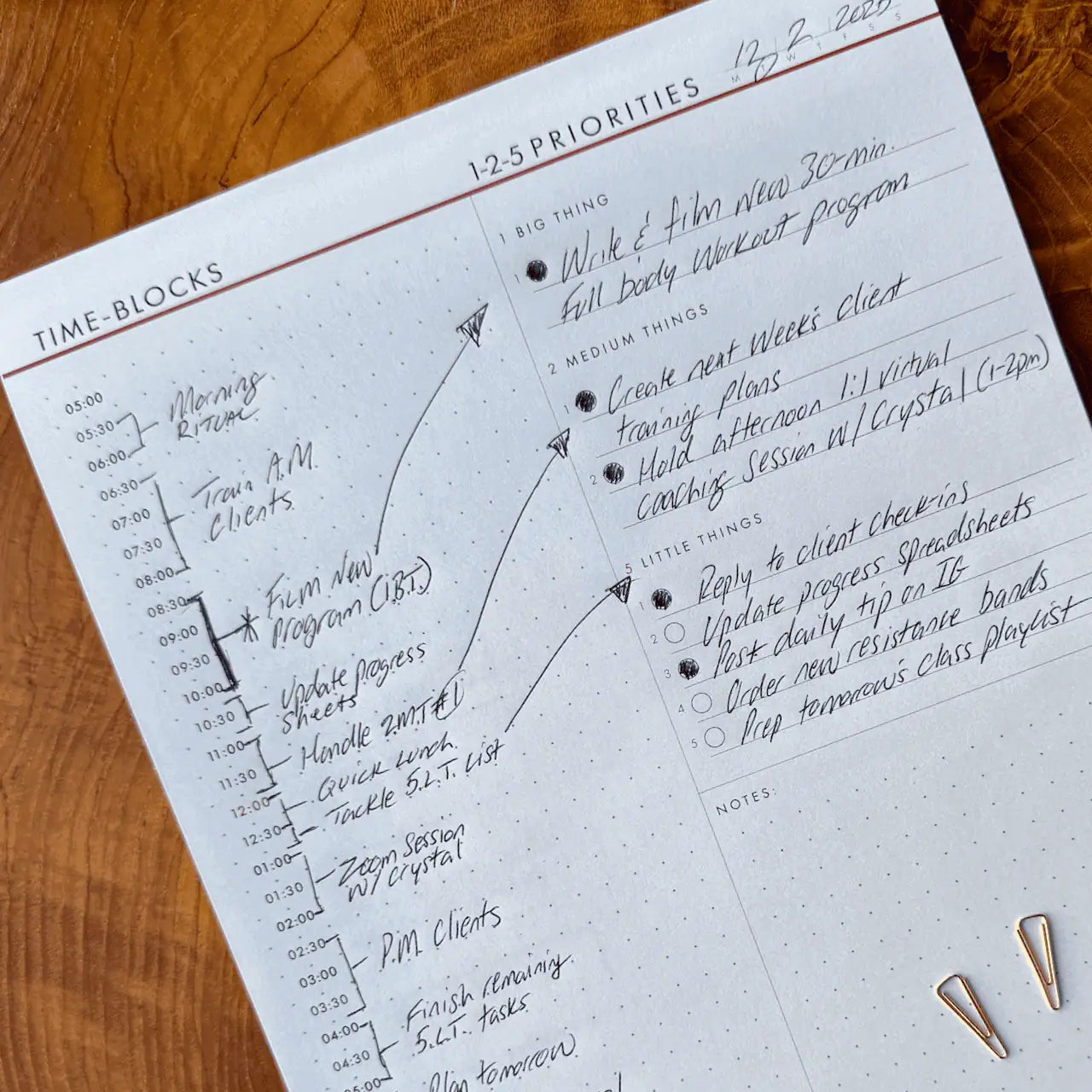 1-2-5 Daily Time Block Planner (Large)