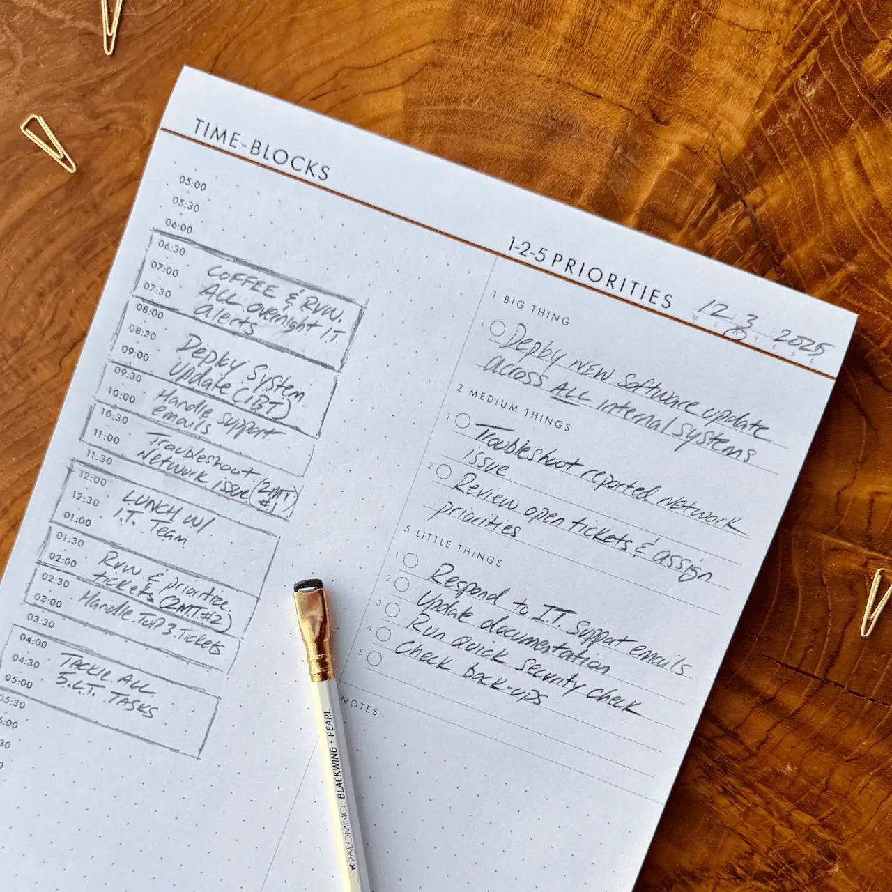 1-2-5 Daily Time Block Planner (Large)